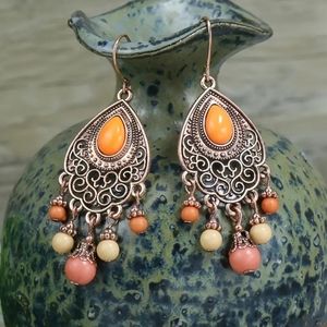 📢 4/$15 Tangerine Chandelier Beaded Earrings
